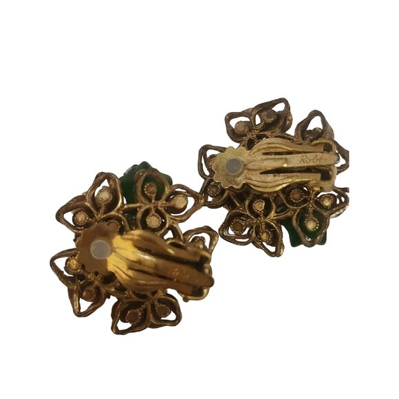 Signed Robert Wired Glass Crystal and Brass Clip Earrings (A4990) - Picture 5 of 6